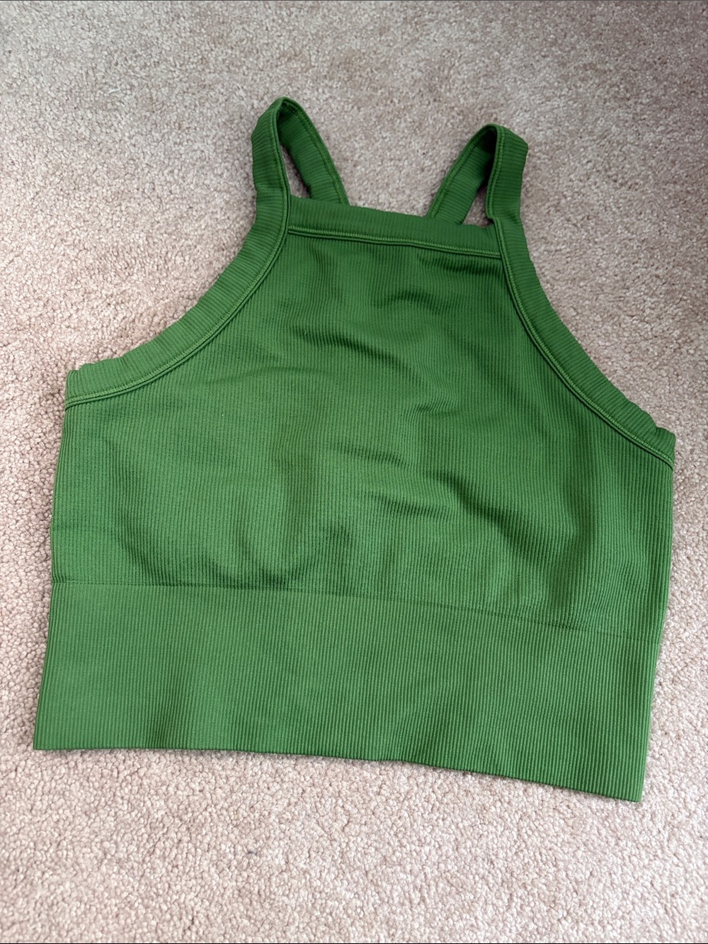 Athleta Green Ribbed High-Neck Crop Top